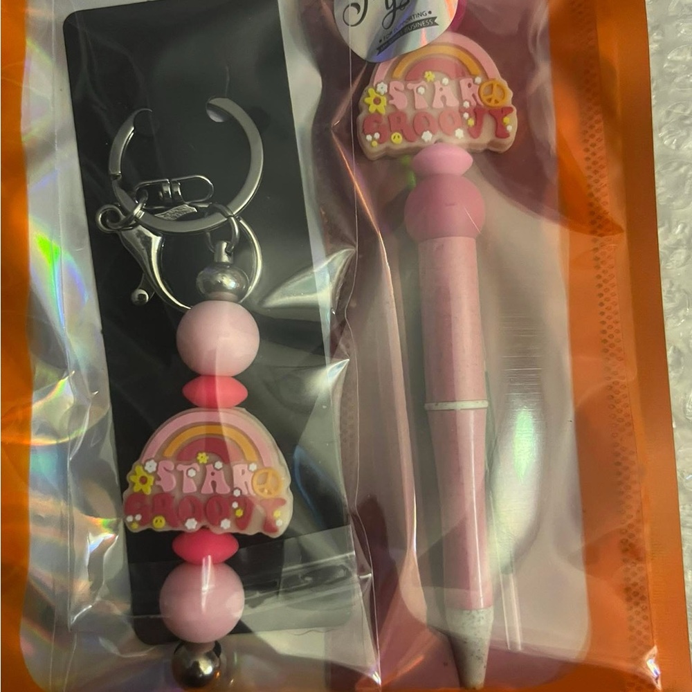 Pink Star Keychain and Pen Set